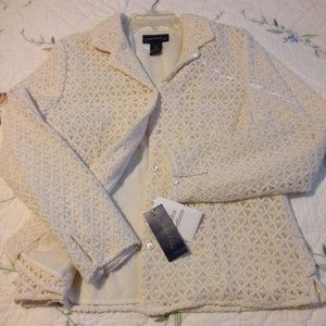NWT Charter Club lightly lined crochet-look jacket